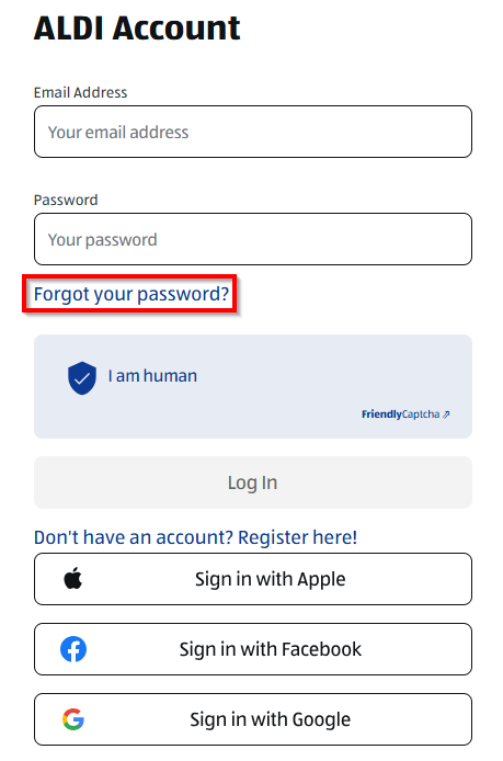 Forgotten Password I Customer Support ALDI